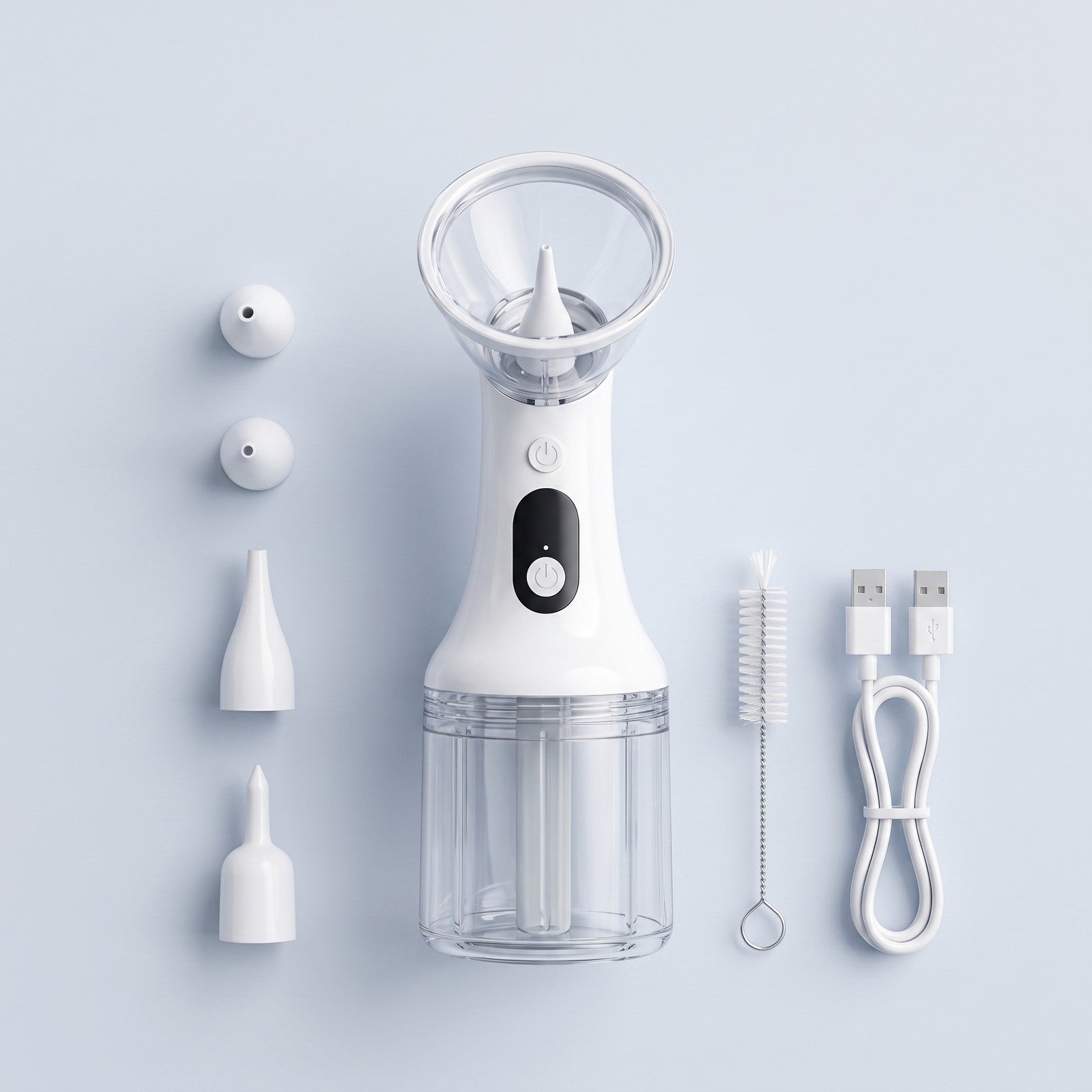 Contenu de la boîte : appareil, 4 embouts silicone, brosse et câble USB-C